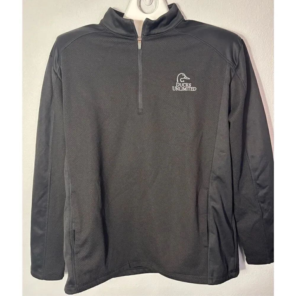 Ducks Unlimited 1/4 Zip Pullover Men XL Black Zip Pocket